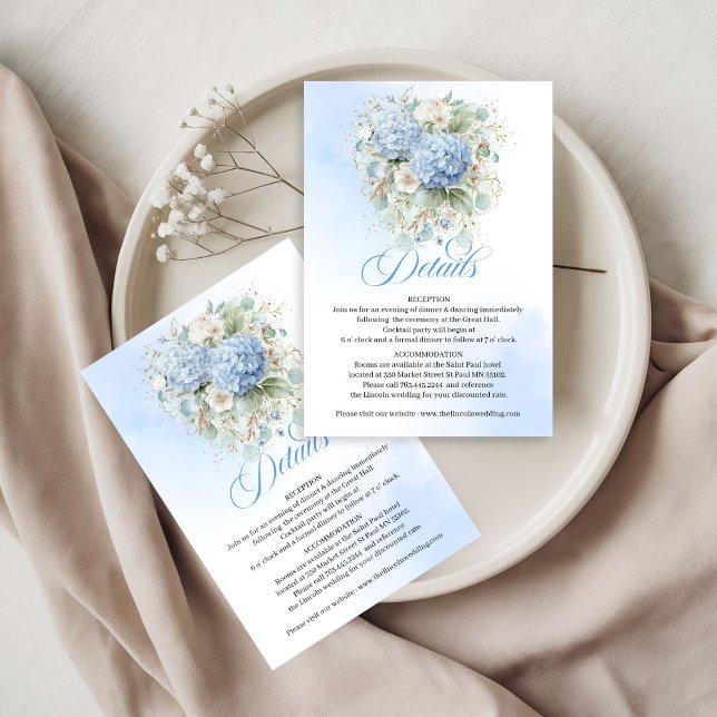 Modern blå blomsterguide med eukalyptus för bröllo OSA kort (Modern Blue Floral Eucalyptus Wedding details card)