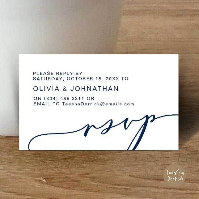Modern Blå Bröllops-RSVP med Kalligrafi Tilläggskort (Modern Script Digital RSVP Wedding Invitation Enclosure Card in Navy Blue)