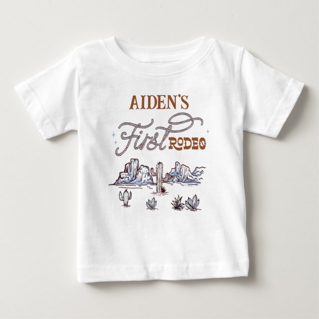 Modern Blå Brun Öken Första Rodeo 1-årsdag T Shirt (Framsida)