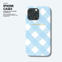 Modern blå Buffalo-kontroll iphone case med Namn