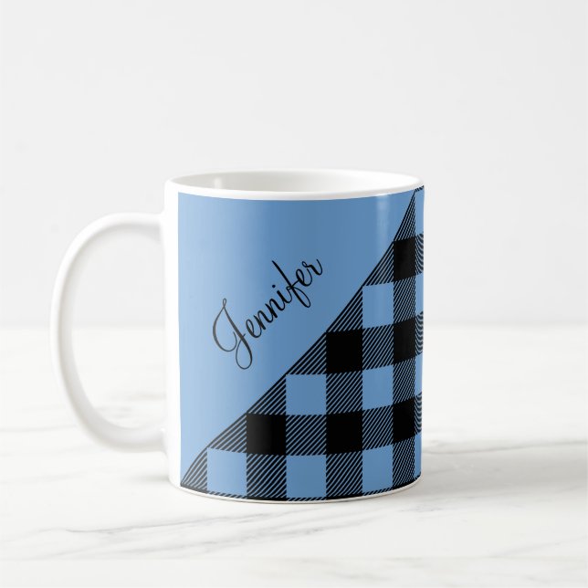 Modern Blå Buffalo Rutig Kontroll Mönster Namn Kaf Kaffemugg (Vänster)
