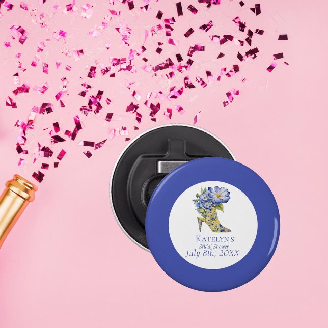 Modern blå Chinoiserie-högklackad bröllopssko-show Flasköppnare (Skapare uppladdad)