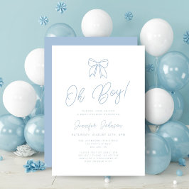 Modern Blå Coquette Båge Pojke Baby Shower Inbjudningar