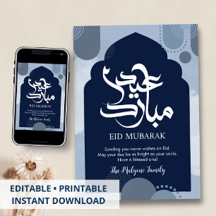 Modern blå Eid Mubarak-kort med abstrakt islamisk Julkort