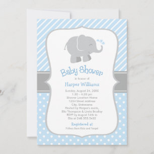 Modern Blå Elefant Baby Pojke Bebis Shower Inbjudningar