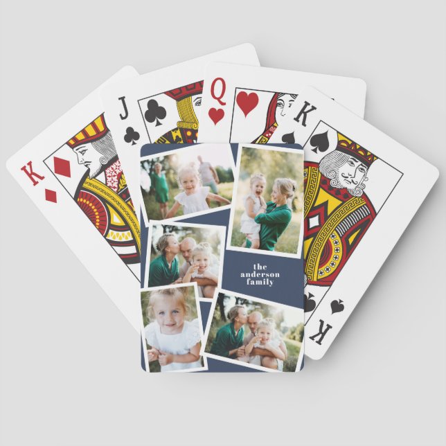 Modern blå elegant i flerfotofamiljen casinokort (Baksidan)