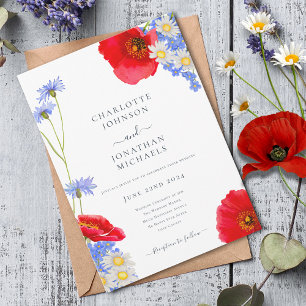 Modern Blå Elegant Sommar Blommig Bröllop Inbjudningar