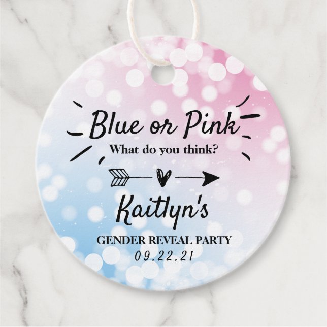 Modern blå eller Rosa? Gender Reveal Party Gåvor Etiketter (Framsida)