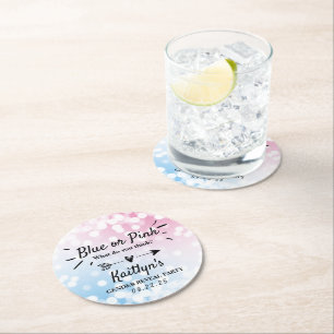 Modern blå eller Rosa? Gender Reveal Party Underlägg Papper Rund