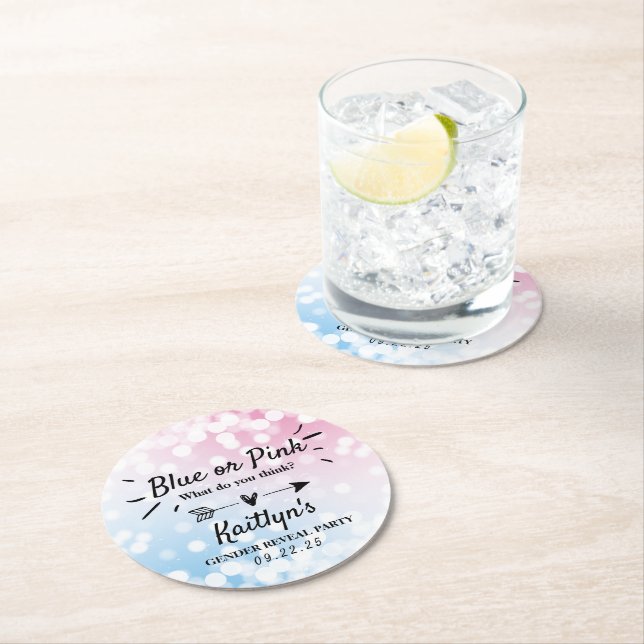 Modern blå eller Rosa? Gender Reveal Party Underlägg Papper Rund (Insitu)
