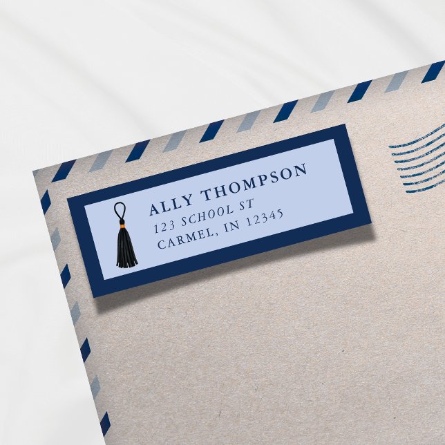 Modern blå examenshatt Tassel  Returadress Etikett (Modern Blue Graduation Cap Tassel Label)
