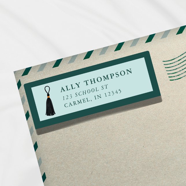 Modern blå examenshatt Tassel  Returadress Etikett (Modern Blue Graduation Cap Tassel Label)