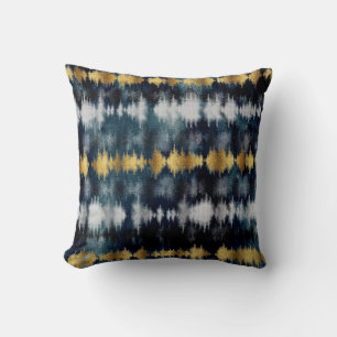 Modern blå färg & Guld Tie-Dye Abstract-design Kudde