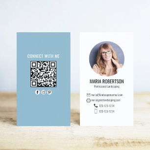 Modern Blå Foto QR-kod Anslut Med Mig  Visitkort