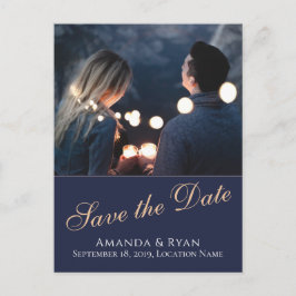 Modern Blå Fotografi Bröllop Spara Datum Postkort Meddelande Vykort