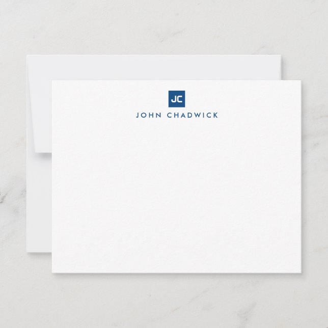 Modern, blå fyrkant, fet två monogram formellt anteckningskort (Framsida)