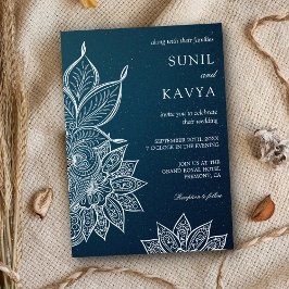Modern Blå Galax Henna Indisk Bröllopsinbjudan Inbjudningar
