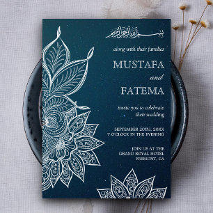 Modern Blå Galaxy Henna Islamisk Bröllop Inbjudningar