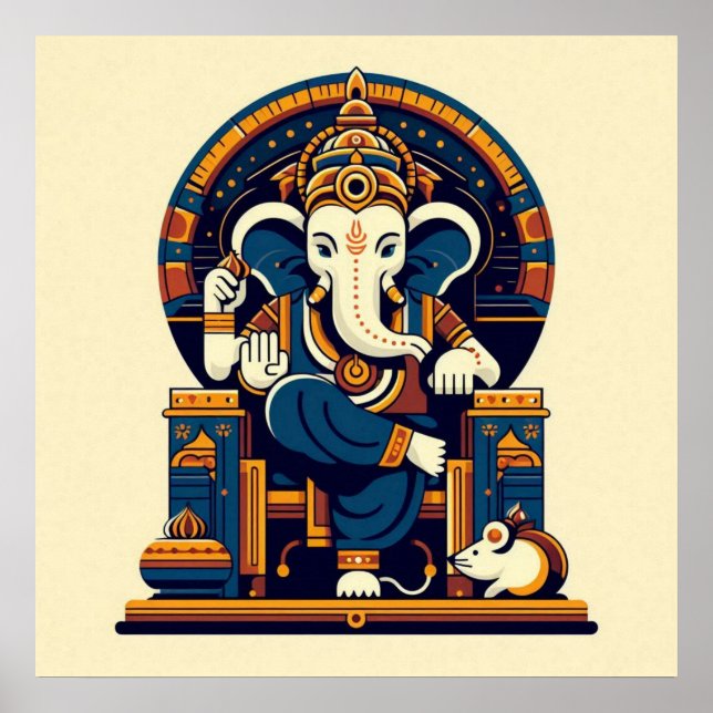 Modern blå Ganesha vektorillustration Deity Art Poster (Framsidan)