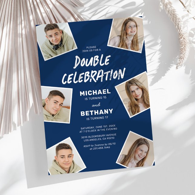 Modern blå gemensam födelsedagsfest inbjudningar (Skapare uppladdad)