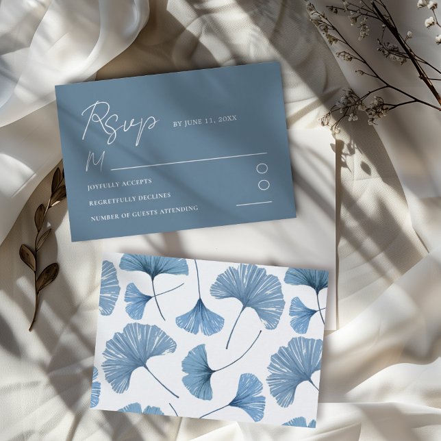 Modern Blå Ginkgo-blad Bröllops RSVP-kort OSA Kort (Skapare uppladdad)