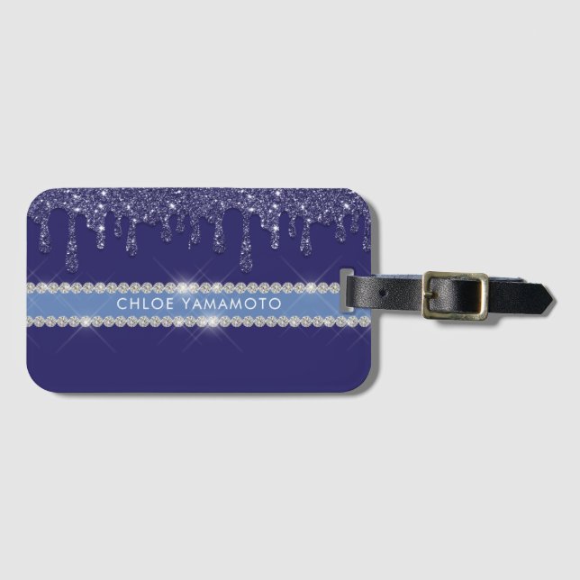 Modern blå Glitter-drivrutin, mousserande diamant Bagagebricka (Framsida horisontal)