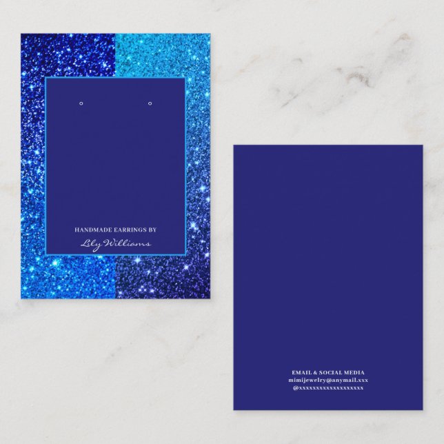 Modern Blå Glitter Örhänge Displayhållare Kort (Fram/baksida)