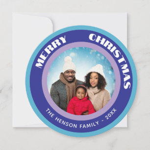 Modern Blå God Jul Familjefoto Julkort