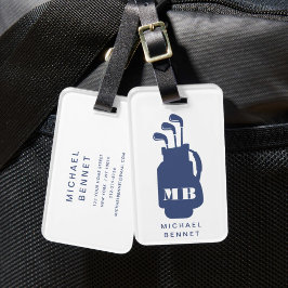 Modern Blå Golf Sport Monogram Bagagebricka