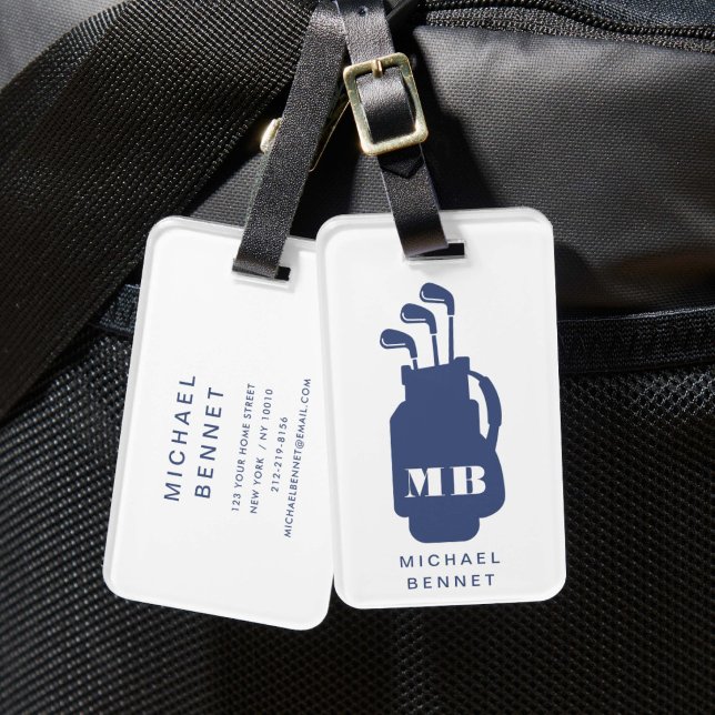 Modern Blå Golf Sport Monogram Bagagebricka (Modern Blue Golf Sport Monogram Luggage Tag)