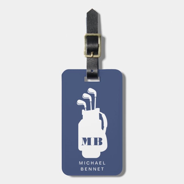 Modern blå golf sportmonogram bagagebricka (Vertikal Framsida)