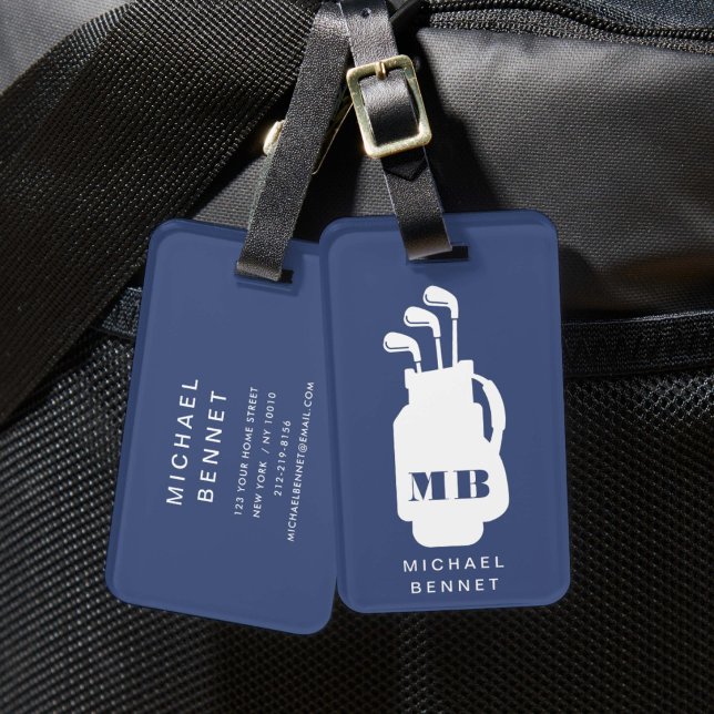 Modern blå golf sportmonogram bagagebricka (Modern Blue Golf Sport Monogram Luggage Tag)