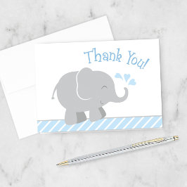 Modern Blå Grå Elefant Baby Pojke Bebis Shower Tack Kort