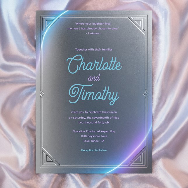 Modern Blå Grå Lila Elektrisk Neon Glöd Bröllop Inbjudningar (Modern Blue Gray Purple Electric Neon Glow Wedding Invitation
)