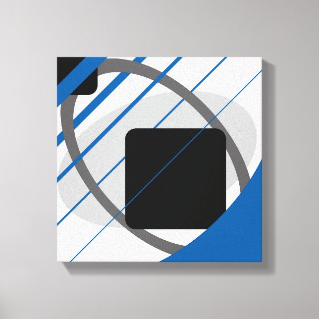 Modern Blå Grå Svart Off Vit - Lindad Canvas (Framsida)