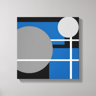 Modern Blå Grå Svart Vit - Lindad Canvas