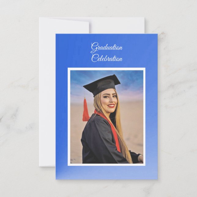 Modern blå gradient festinbjudan till examensfest kort (Framsida)