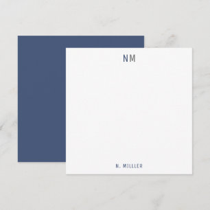 Modern blå Grått monogram två Initialer - platta Anteckningskort