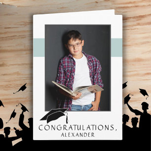Modern blå gratulations examensfoto kort