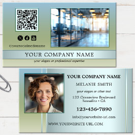 Modern Blå Grön Kontors Foto  Visitkort