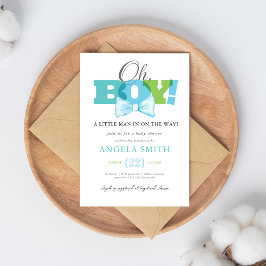 Modern Blå Grön Oh Pojke Baby Shower Inbjudan
