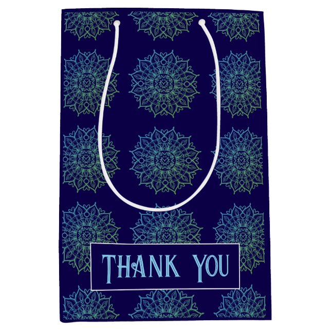 Modern Blå Grön Varumärkes Mandala Tack Namn (Framsidan)