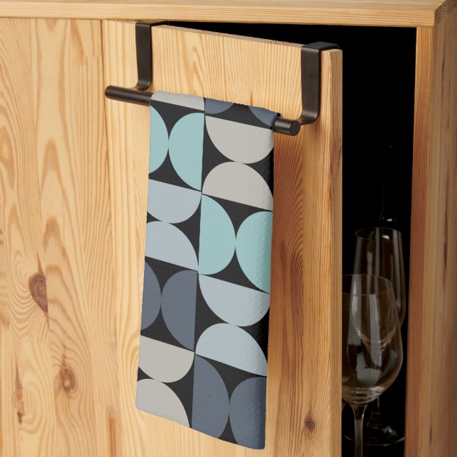 Modern blå grönt och grått i mitten av århundradet kökshandduk (Thirds Fold)