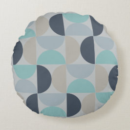 Modern blå grönt och grått i mitten av århundradet rund kudde