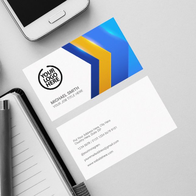 Modern Blå Gul Geometrisk Form Professionell Visitkort (Front and Back)