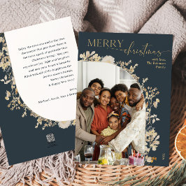 Modern blå Guld 1-fotopapper, jul Julkort