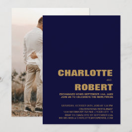 Modern Blå Guld Bröllopsmottagning Inbjudningar