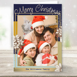 Modern Blå Guld Foto God Jul Helgkort