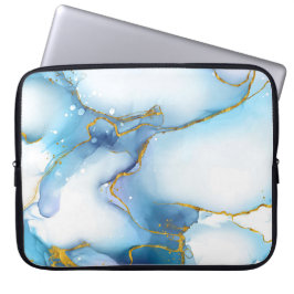 Modern blå Guld-marble-bakgrund Laptop sleeve