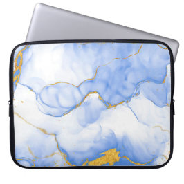 Modern blå Guld-marble-bakgrund Laptop sleeve